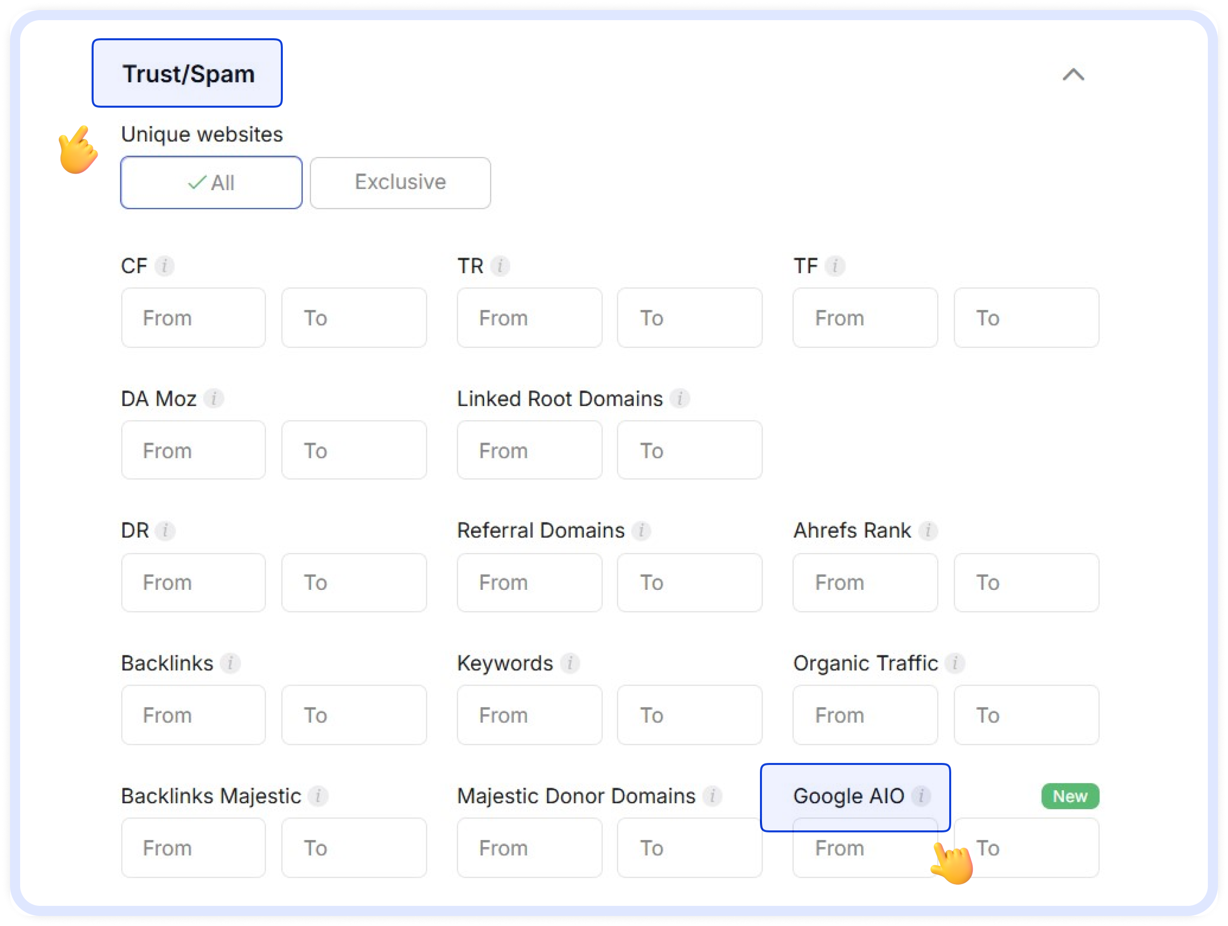 How to activate filtering by Google AI Overviews in the Collaborator catalog
